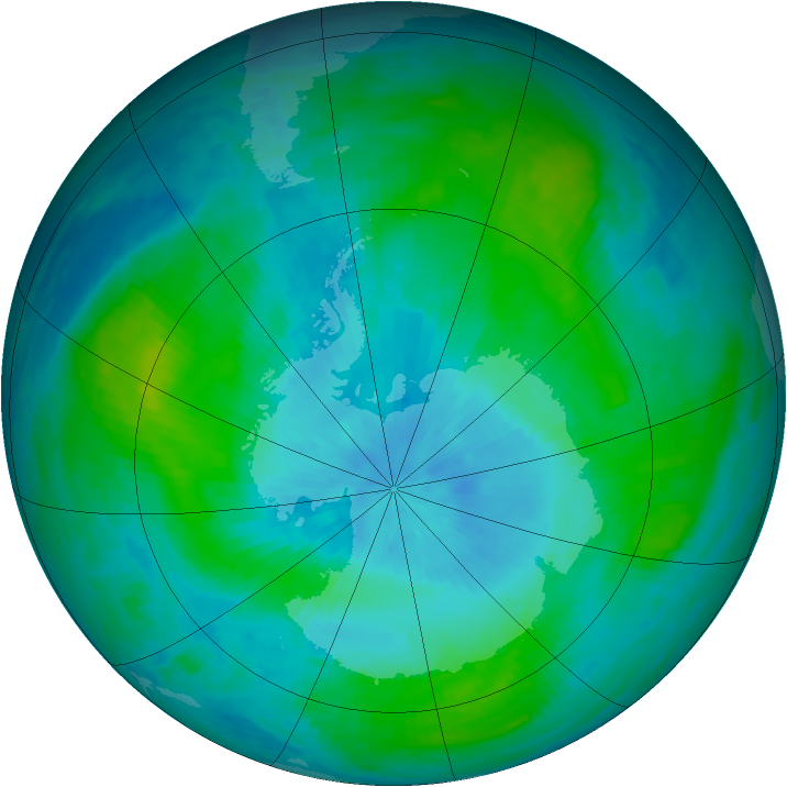 Antarctic ozone map for 20 February 1990